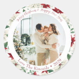 Elegante rode en witte poinsettia fotosticker ronde sticker