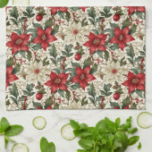 Elegante rode en witte poinsettia theedoek (Gevouwen)