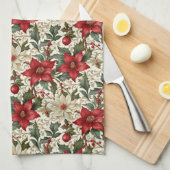 Elegante rode en witte poinsettia theedoek (Quarter Fold)