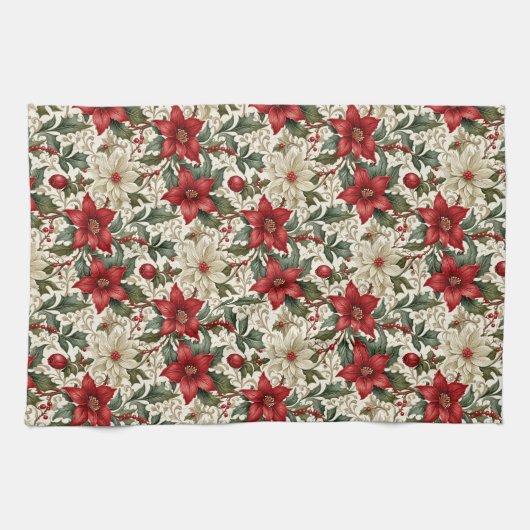 Elegante rode en witte poinsettia theedoek (Horizontaal)