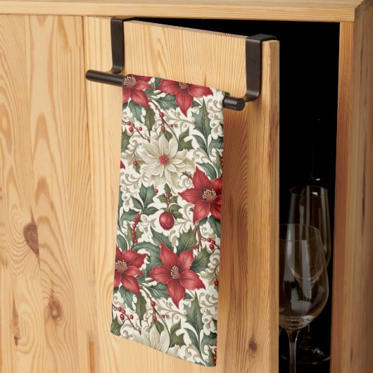 Elegante rode en witte poinsettia theedoek (Derde Gevouwen)