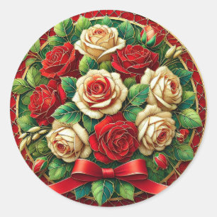 Elegante rode en witte rozenboeket 🌹 Romantisch Ronde Sticker
