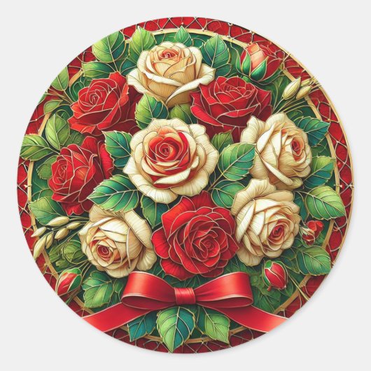 Elegante rode en witte rozenboeket 🌹 Romantisch Ronde Sticker (Voorkant)