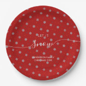 Elegante rode en witte sneeuwvlokken op maat papieren bordje (Voorkant)