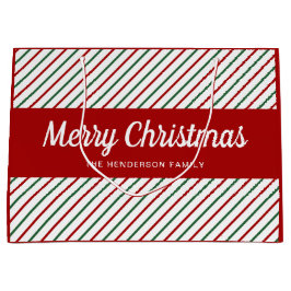 Elegante rode en witte strepen kerst groot cadeauzakje