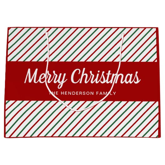 Elegante Rode En Witte Strepen Kerstmis Groot Cadeauzakje (Voorkant)