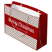 Elegante Rode En Witte Strepen Kerstmis Groot Cadeauzakje (Achterkant Gekanteld)