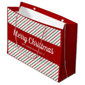 Elegante Rode En Witte Strepen Kerstmis Groot Cadeauzakje (Voorkant Gekanteld)