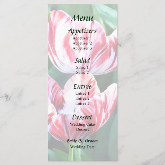 Elegante rode en witte tulpen trouwmenu menu (Voorkant)