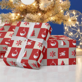Elegante rode en witte vrolijk kerstfeest cadeaupapier
