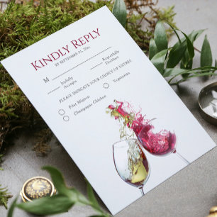 Elegante rode en witte wijn dans huwelijksdiner RSVP kaartje