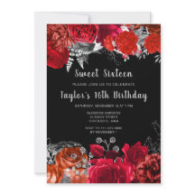Elegante rode en zilveren bloemen Sweet Sixteen