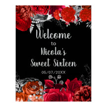 Elegante rode en zilveren bloemen Sweet Sixteen 