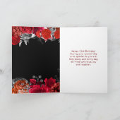 Elegante Rode en Zilveren Bloemen Verjaardag Kaart (Binnen)