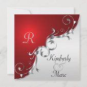 Elegante rode en zilveren bruiloft uitnodiging (Voorkant)