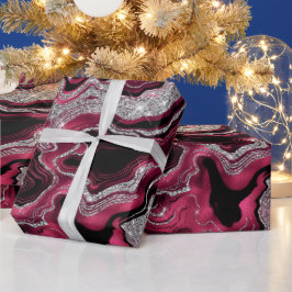 Elegante rode en zilveren glinsterende agaat verja cadeaupapier