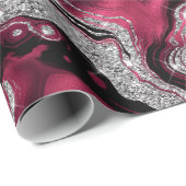 Elegante rode en zilveren glitter agaat verjaardag cadeaupapier (Rol Hoek)