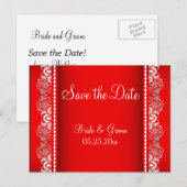 Elegante rode en zilveren kant stijl | personalise aankondigingskaart (Voorkant / Achterkant)