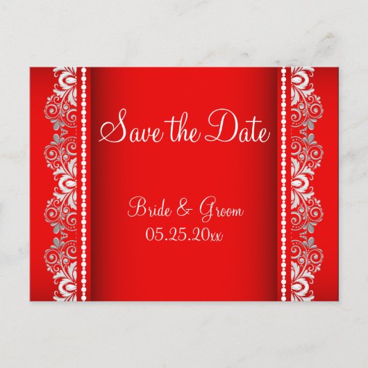 Elegante rode en zilveren kant stijl | personalise aankondigingskaart (Voorkant)