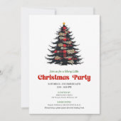 Elegante rode en zwarte geruite kerstdinert Invita Kaart (Voorkant)