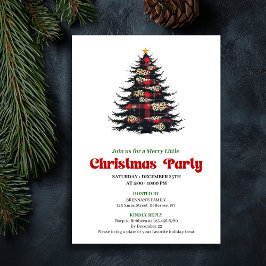 Elegante rode en zwarte geruite kerstdinert Invita Kaart