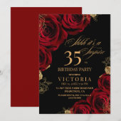 Elegante rode en zwarte rozen 35e verjaardag kaart (Voorkant / Achterkant)