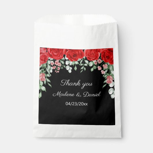 Elegante rode en zwarte Rozen bloemenbruiloft Bedankzakje (Voorkant)