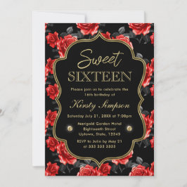 Elegante rode en zwarte rozen met gouden lijst Swe Kaart