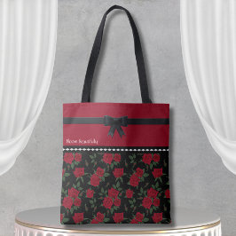 Elegante Rode en Zwarte Rozen Tote Tas Klassiek On