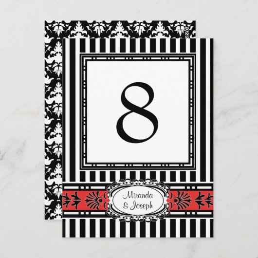 Elegante rode en zwarte trouwtafel nummers briefkaart (Voorkant / Achterkant)