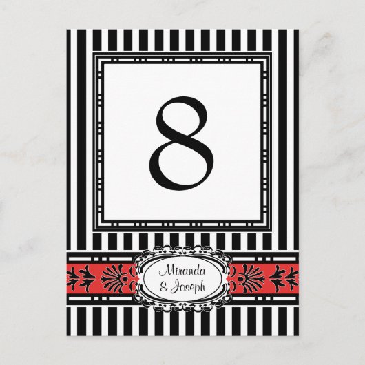 Elegante rode en zwarte trouwtafel nummers briefkaart (Voorkant)