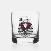 Elegante rode en zwarte Tuxedo Bowtie Groomsmen Whisky Glas (Voorkant)