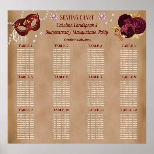 Elegante rode Engelse Rozen, Masquerade Quinceañer Poster (Voorkant)