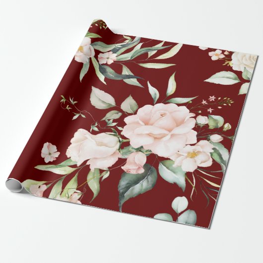 Elegante rode eucalyptus groen bruiloft cadeaupapier (Uitgerold)