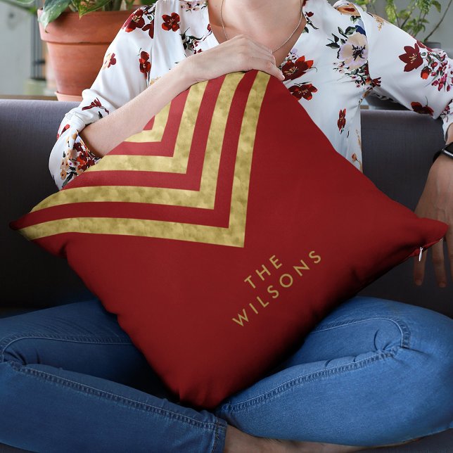 Elegante rode familienaam Chevron Pattern Kussen (Creator heeft geüpload)