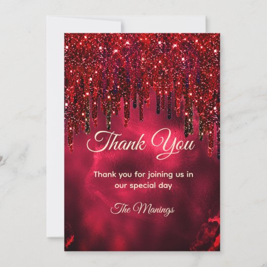 Elegante rode faux glitter druppels dank u kaart (Voorkant)