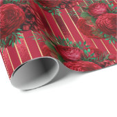 Elegante rode florale metallic streep cadeaupapier (Rol Hoek)