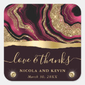 Elegante Rode Folie en Gouden Glitter Agaat Bruilo Vierkante Sticker (Voorkant)