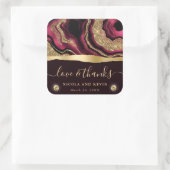 Elegante Rode Folie en Gouden Glitter Agaat Bruilo Vierkante Sticker (Tas)