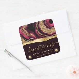 Elegante rode folie en gouden glitters agaat bruil vierkante sticker