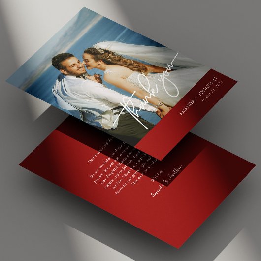 Elegante rode foto bruiloft dank u kaart