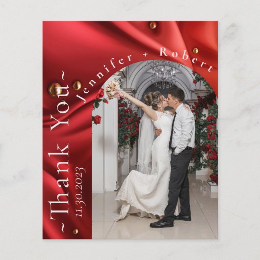 Elegante rode foto budget bruiloft bedankkaart flyer (Voorkant)