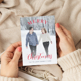 Elegante rode foto kalligrafie Vrolijk Kerstfeest Feestdagenkaart