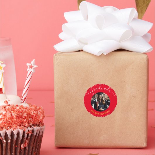 Elegante rode foto Spaans afgestudeerd Ronde Sticker (Feest)