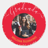 Elegante rode foto Spaans afgestudeerd Ronde Sticker (Voorkant)