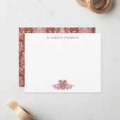 Elegante rode Franse  Toile Flat Note Kaart Notitiekaartje (Voorkant / Achterkant in situ)