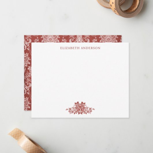 Elegante rode Franse  Toile Flat Note Kaart Notitiekaartje (Voorkant / Achterkant in situ)