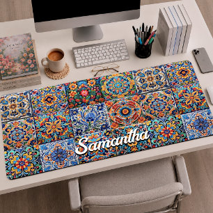 Elegante rode gele Mexicaanse Talavera-tegelkunst Bureaumat
