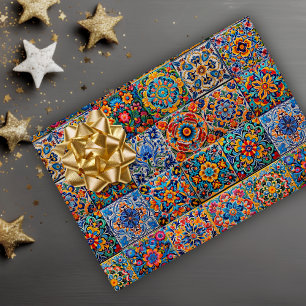 Elegante rode gele Mexicaanse Talavera-tegels Cadeaupapier