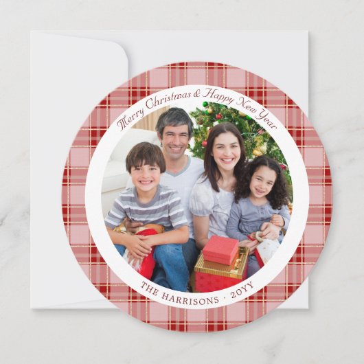 Elegante rode geplakte kerstvakantie fotokaart feestdagenkaart (Voorkant)